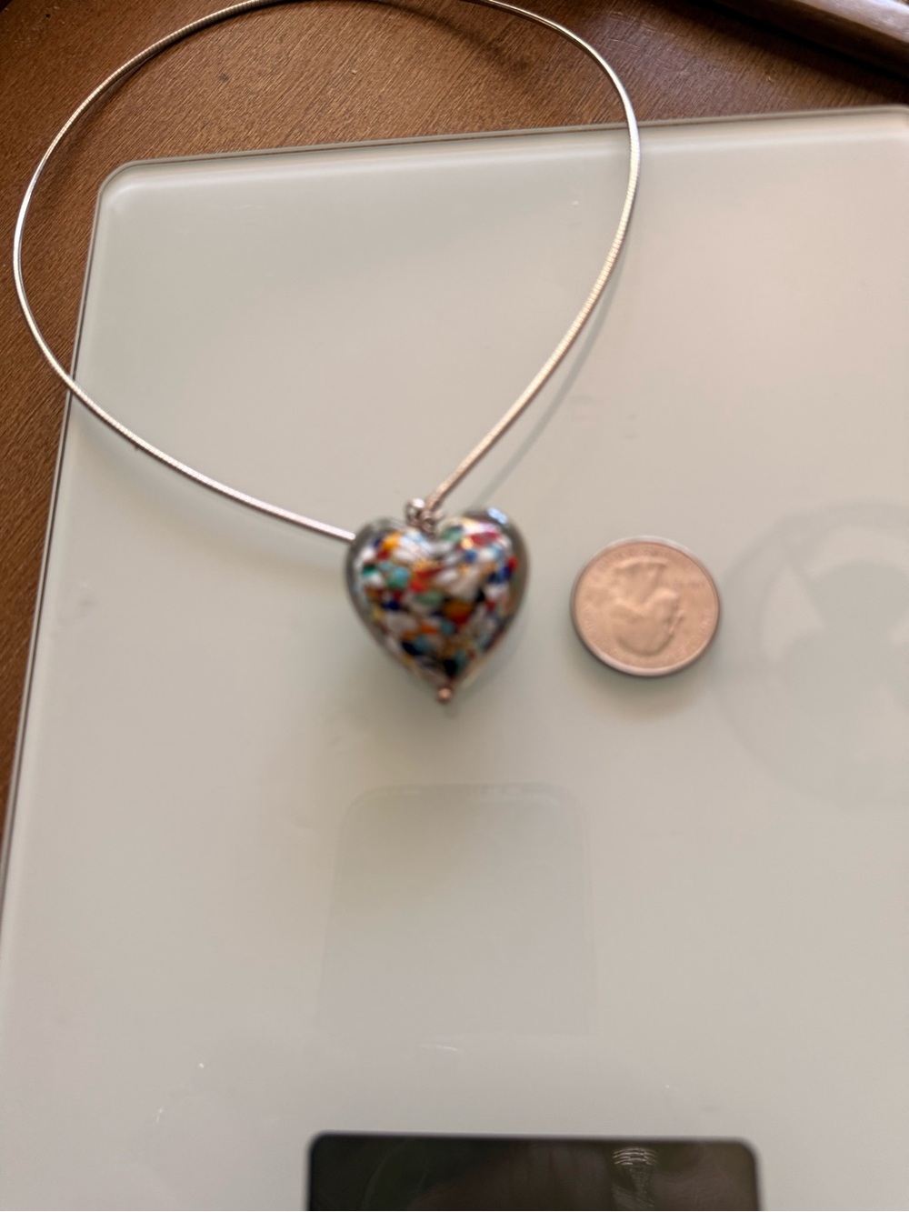 Murano Multicolor Confetti Puff Heart Pendant on a Silver 18” Necklace - Picture 9 of 9
